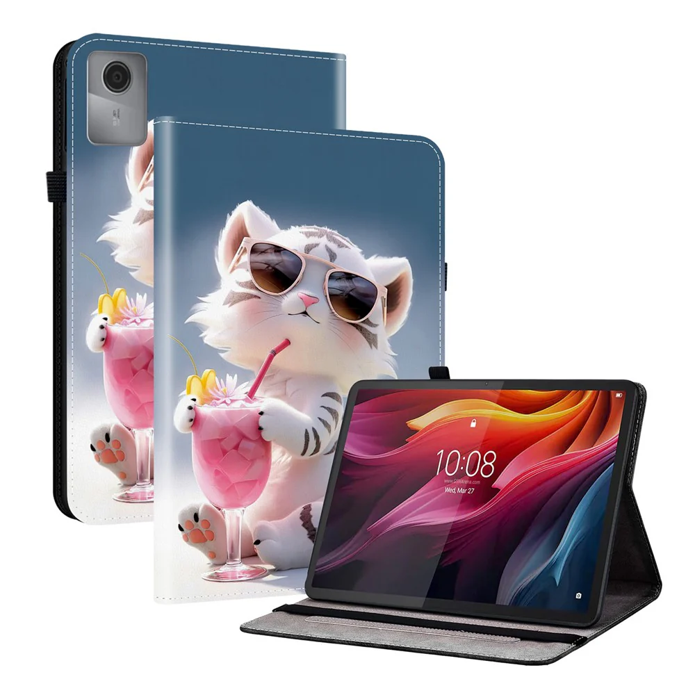 For Lenovo Idea Tab (TB336ZU / TB336FU) / Xiaoxin Pad 11 2025 Leather Case Pattern Printed Stand Tablet Cover with Card Slots - Cartoon Tiger