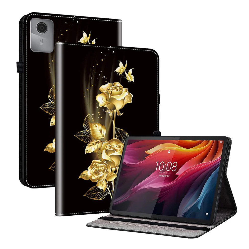 For Lenovo Idea Tab (TB336ZU / TB336FU) / Xiaoxin Pad 11 2025 Leather Case Pattern Printed Stand Tablet Cover with Card Slots - Gold Butterfly Rose
