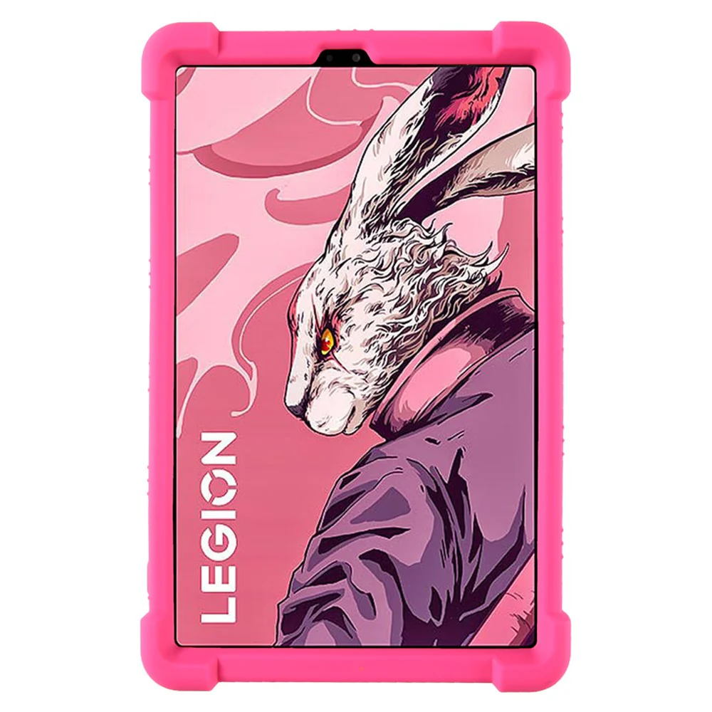 For Lenovo Legion Y700 (2023) Silicone Case Four Corners Protective Kickstand Cover - Rose - Image 2