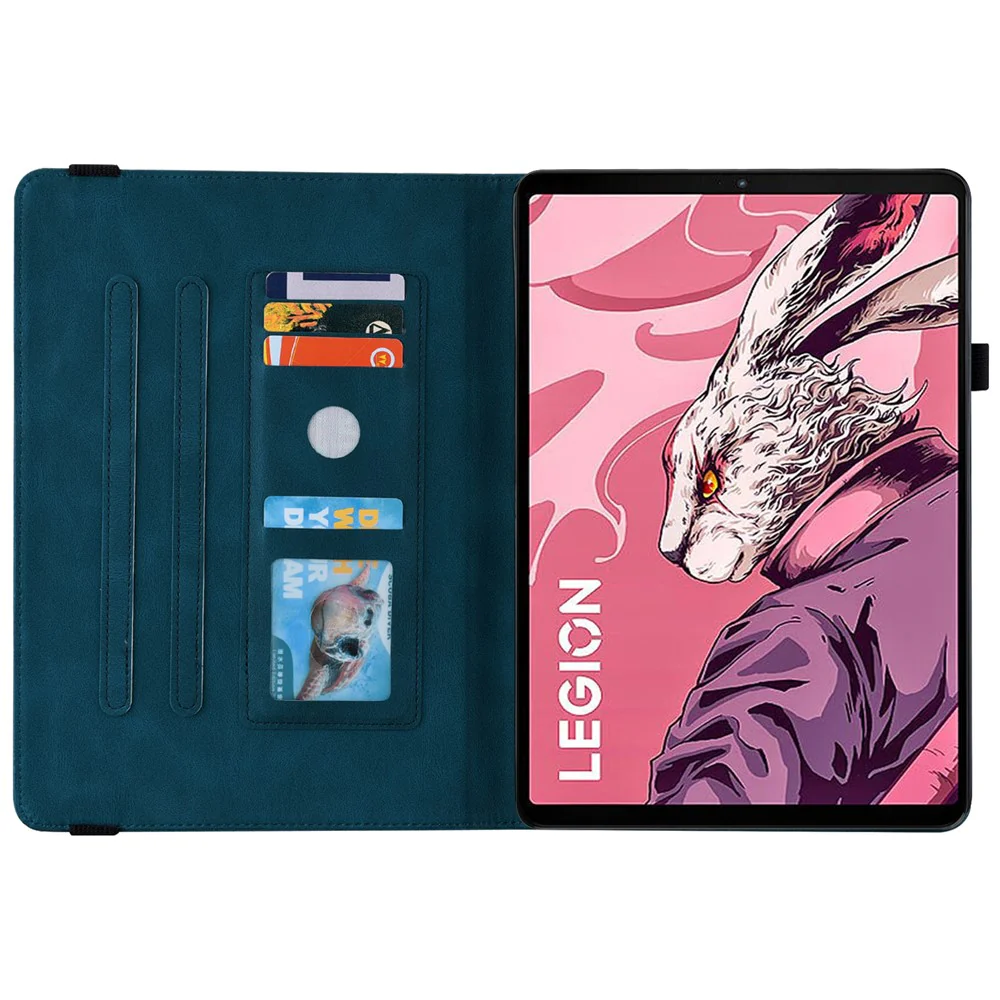 For Lenovo Legion Y700 (2023) / Tab Gen 2 Case PU Leather Imprinted Card Holder Stand Tablet Cover - Dark Blue - Image 2