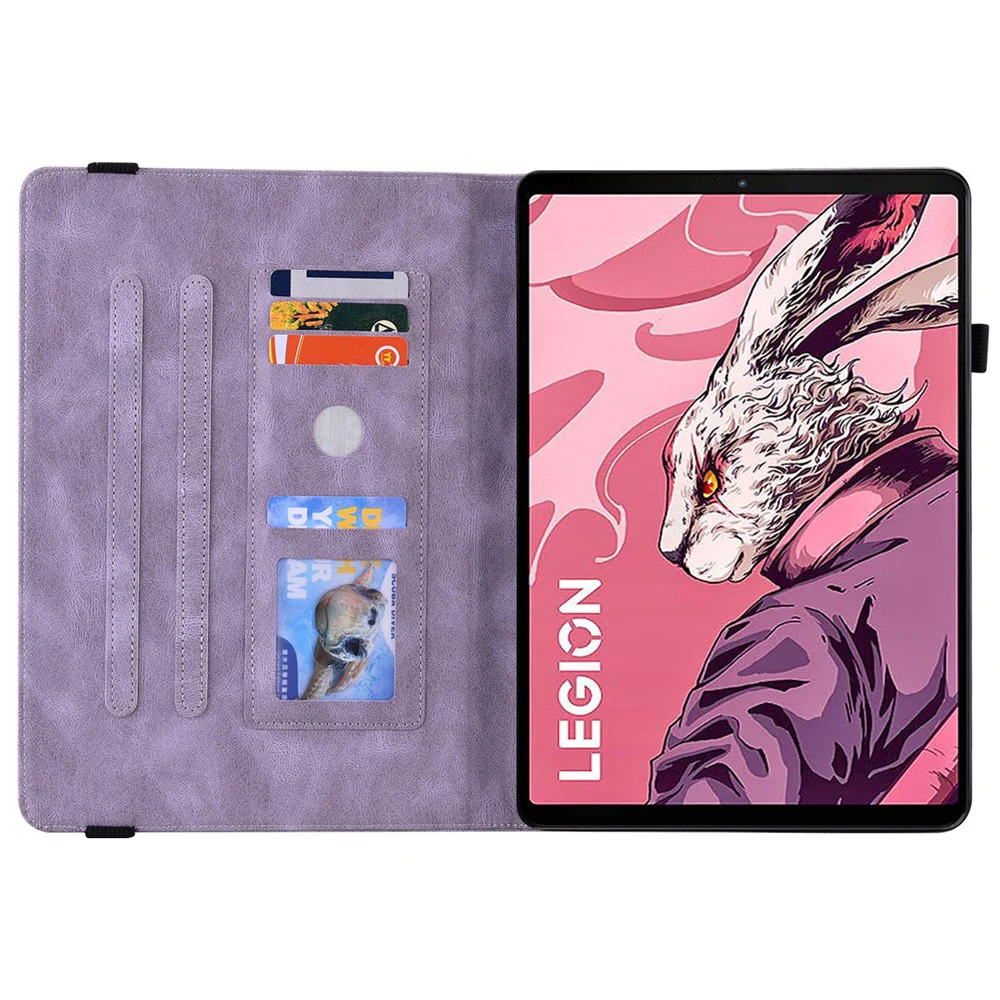 For Lenovo Legion Y700 (2023) / Tab Gen 2 Case PU Leather Imprinted Card Holder Stand Tablet Cover - Purple - Image 2