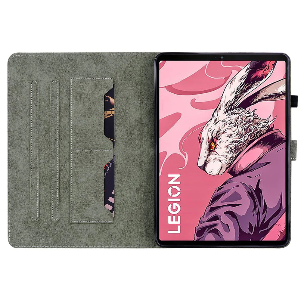 For Lenovo Legion Y700 (2023) / Tab Gen 2 Cover Imprinted Stand PU Leather Card Holder Tablet Case - Dark Blue - Image 2