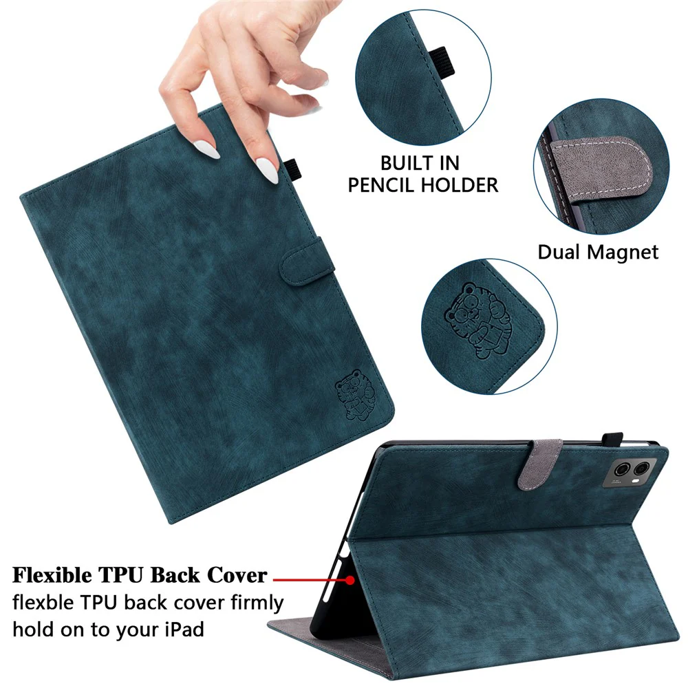 For Lenovo Legion Y700 (2023) / Tab Gen 2 Cover Imprinted Stand PU Leather Card Holder Tablet Case - Dark Blue - Image 5