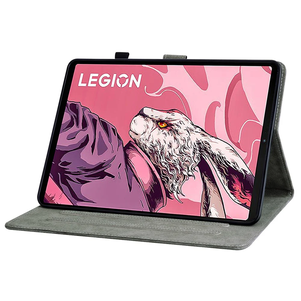 For Lenovo Legion Y700 (2023) / Tab Gen 2 Cover Imprinted Stand PU Leather Card Holder Tablet Case - Green - Image 3