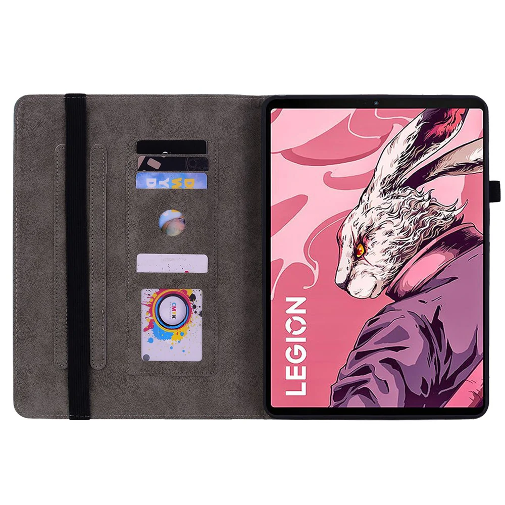 For Lenovo Legion Y700 (2023) / Tab Gen 2 Leather Case Butterfly Rose Imprint Card Slots Tablet Cover - Red - Image 2