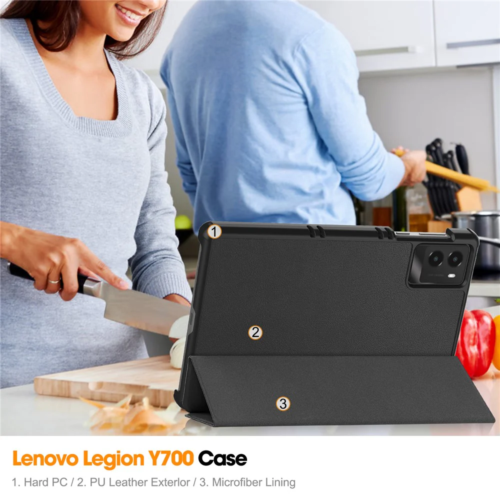 For Lenovo Legion Y700 (2025) Case Anti-Drop Leather Stand Tablet Cover - Black - Image 7