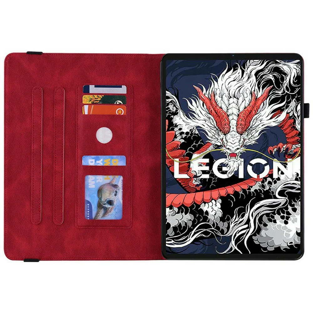 For Lenovo Legion Y700 (2025) Case Butterfly Flower Imprint PU Leather Tablet Cover with Card Slots - Red - Image 2