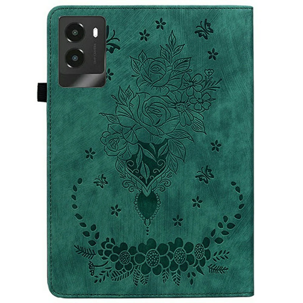 For Lenovo Legion Y700 (2025) Case Card Holder Anti-Scratch Leather Cover Rose Flower Imprint - Green - Image 6