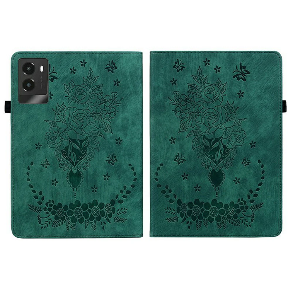 For Lenovo Legion Y700 (2025) Case Card Holder Anti-Scratch Leather Cover Rose Flower Imprint - Green - Image 7