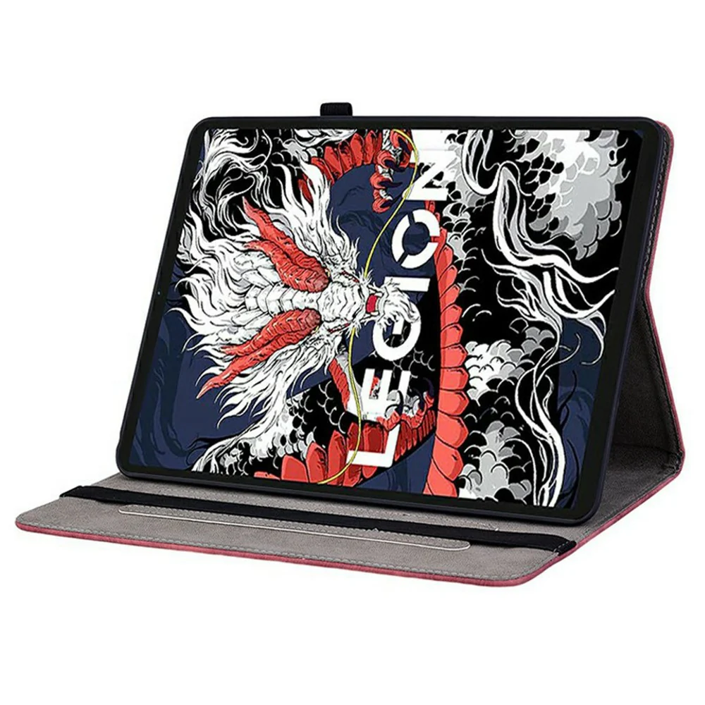For Lenovo Legion Y700 (2025) Case Card Holder Anti-Scratch Leather Cover Rose Flower Imprint - Red - Image 3