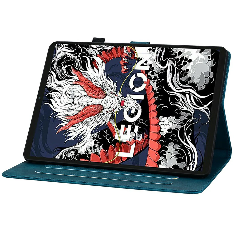 For Lenovo Legion Y700 (2025) Case Lily Flower Imprint Card Slots Leather Tablet Cover - Blue - Image 3