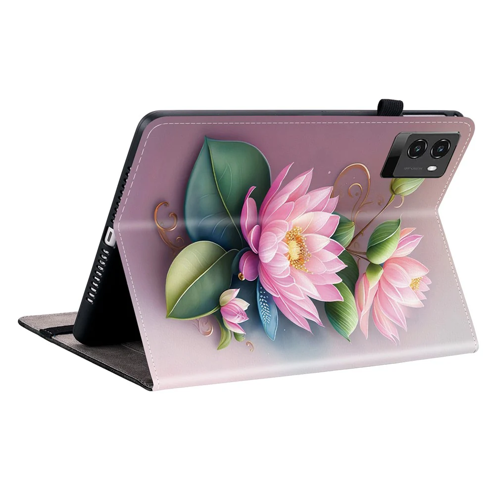 For Lenovo Legion Y700 (2025) Leather Case Pattern Printed Stand Tablet Cover with Card Slots - Lotus - Image 4