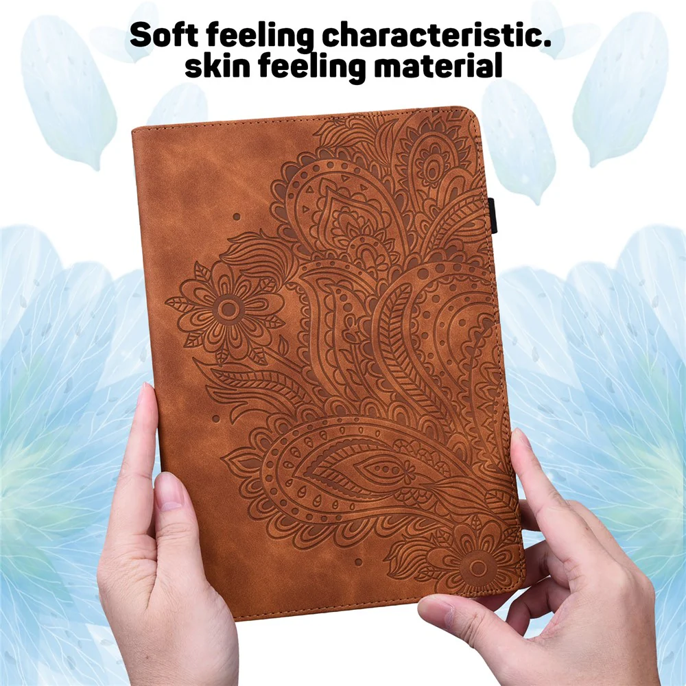 For Lenovo Legion Y700 Elastic Band Anti-fall Imprinting Flower Card Slots Stand Design PU Leather Tablet Cover Case - Brown - Image 3