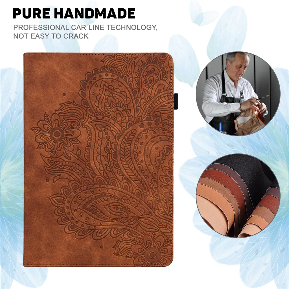 For Lenovo Legion Y700 Elastic Band Anti-fall Imprinting Flower Card Slots Stand Design PU Leather Tablet Cover Case - Brown - Image 4