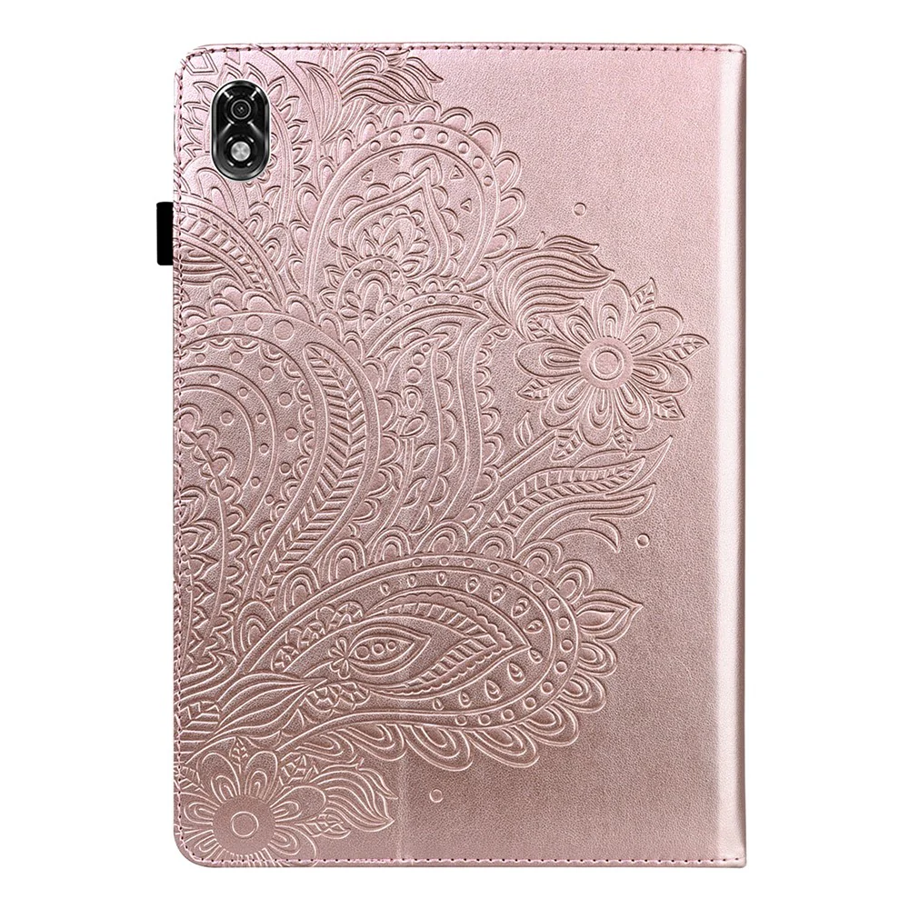 For Lenovo Legion Y700 Elastic Band Anti-fall Imprinting Flower Card Slots Stand Design PU Leather Tablet Cover Case - Rose Gold - Image 2