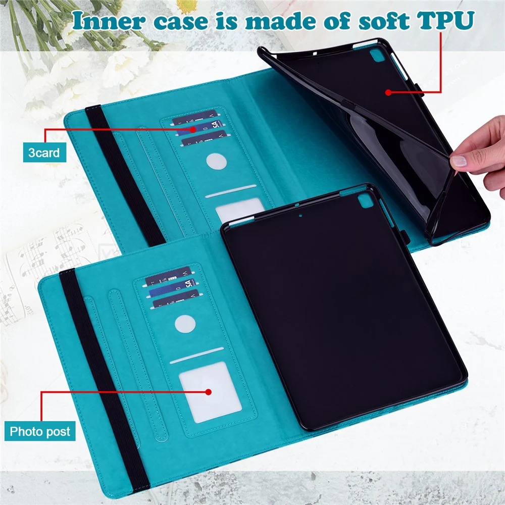 For Lenovo Legion Y700 Elastic Band Design Imprinting Tree Deer Pattern Card Slots Stand Shockproof PU Leather Tablet Cover Case - Blue - Image 5