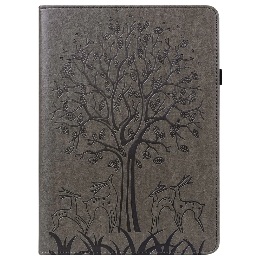 For Lenovo Legion Y700 Elastic Band Design Imprinting Tree Deer Pattern Card Slots Stand Shockproof PU Leather Tablet Cover Case - Grey - Image 3
