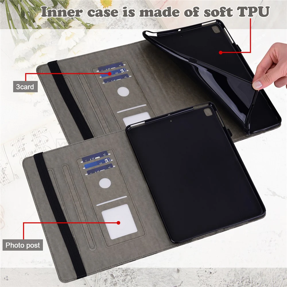 For Lenovo Legion Y700 Elastic Band Design Imprinting Tree Deer Pattern Card Slots Stand Shockproof PU Leather Tablet Cover Case - Grey - Image 5