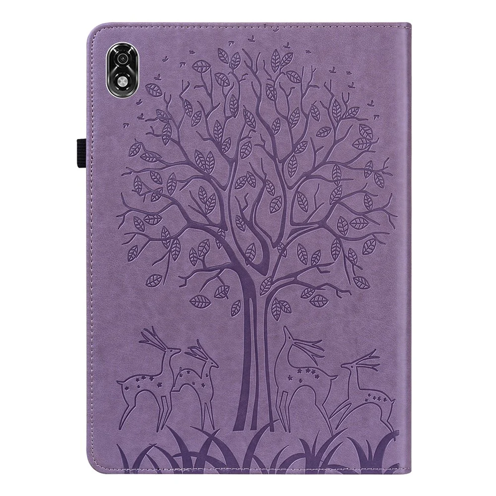 For Lenovo Legion Y700 Elastic Band Design Imprinting Tree Deer Pattern Card Slots Stand Shockproof PU Leather Tablet Cover Case - Purple - Image 2