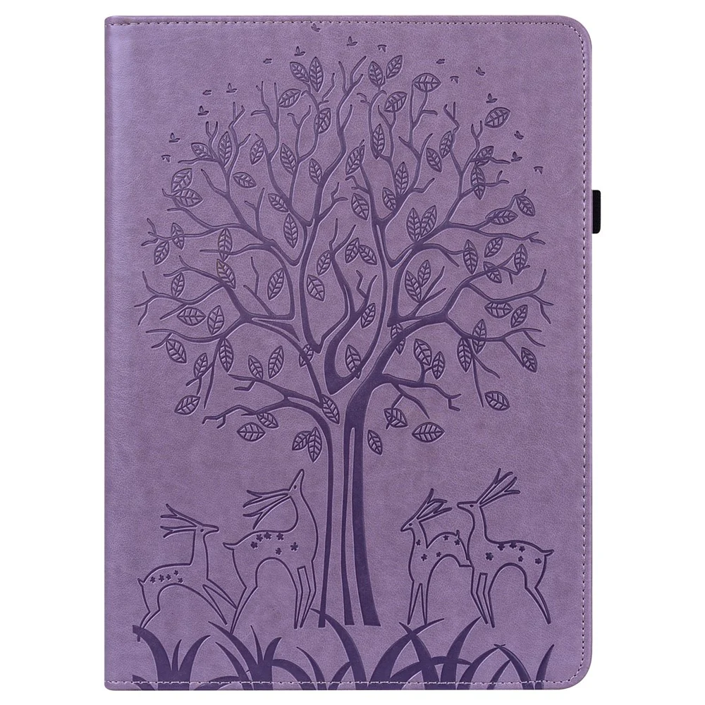 For Lenovo Legion Y700 Elastic Band Design Imprinting Tree Deer Pattern Card Slots Stand Shockproof PU Leather Tablet Cover Case - Purple - Image 3