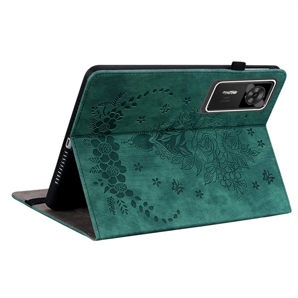 For Lenovo Legion Y700 Gen 4 Case Card Holder Anti-Scratch Leather Cover Rose Flower Imprint - Green - Image 3
