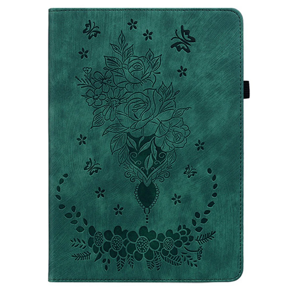 For Lenovo Legion Y700 Gen 4 Case Card Holder Anti-Scratch Leather Cover Rose Flower Imprint - Green - Image 6