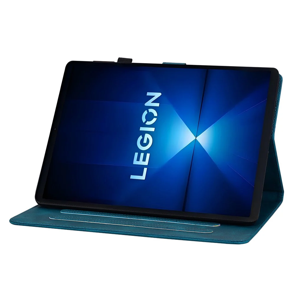For Lenovo Legion Y700 Gen 4 Case Lily Flower Imprint Card Slots Leather Tablet Cover - Blue - Image 2