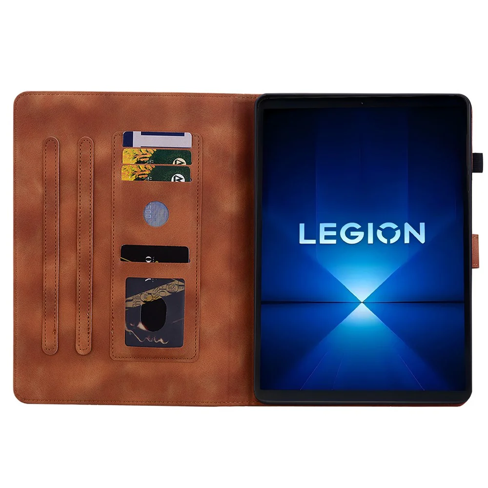 For Lenovo Legion Y700 Gen 4 Case Lily Flower Imprint Card Slots Leather Tablet Cover - Brown - Image 4