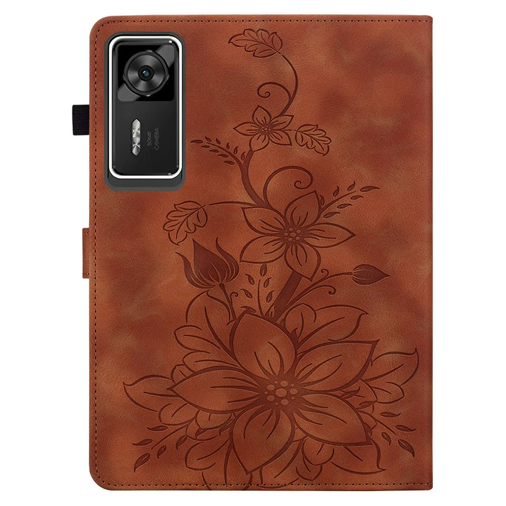 For Lenovo Legion Y700 Gen 4 Case Lily Flower Imprint Card Slots Leather Tablet Cover - Brown - Image 5