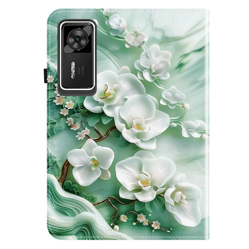 For Lenovo Legion Y700 Gen 4 Leather Case Pattern Printed Stand Tablet Cover with Card Slots - Jade Flower - Image 5