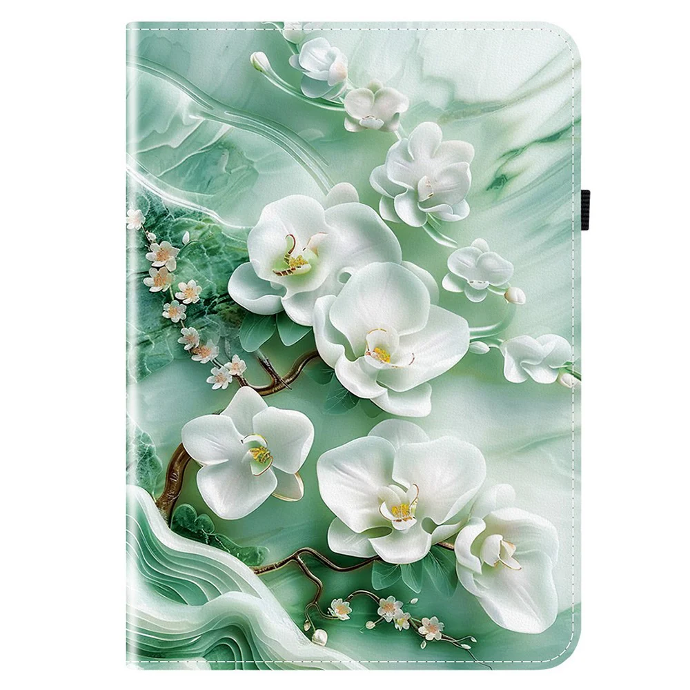 For Lenovo Legion Y700 Gen 4 Leather Case Pattern Printed Stand Tablet Cover with Card Slots - Jade Flower - Image 6
