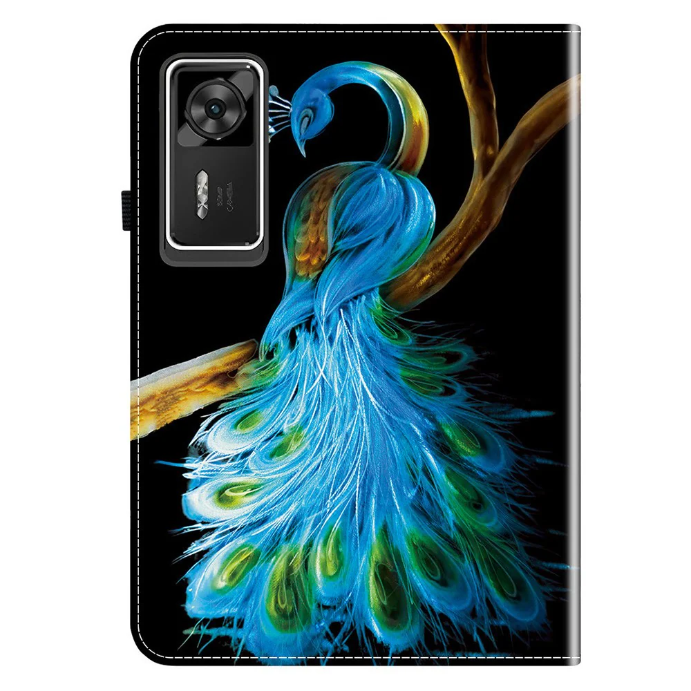 For Lenovo Legion Y700 Gen 4 Leather Case Pattern Printed Stand Tablet Cover with Card Slots - Peacock - Image 5