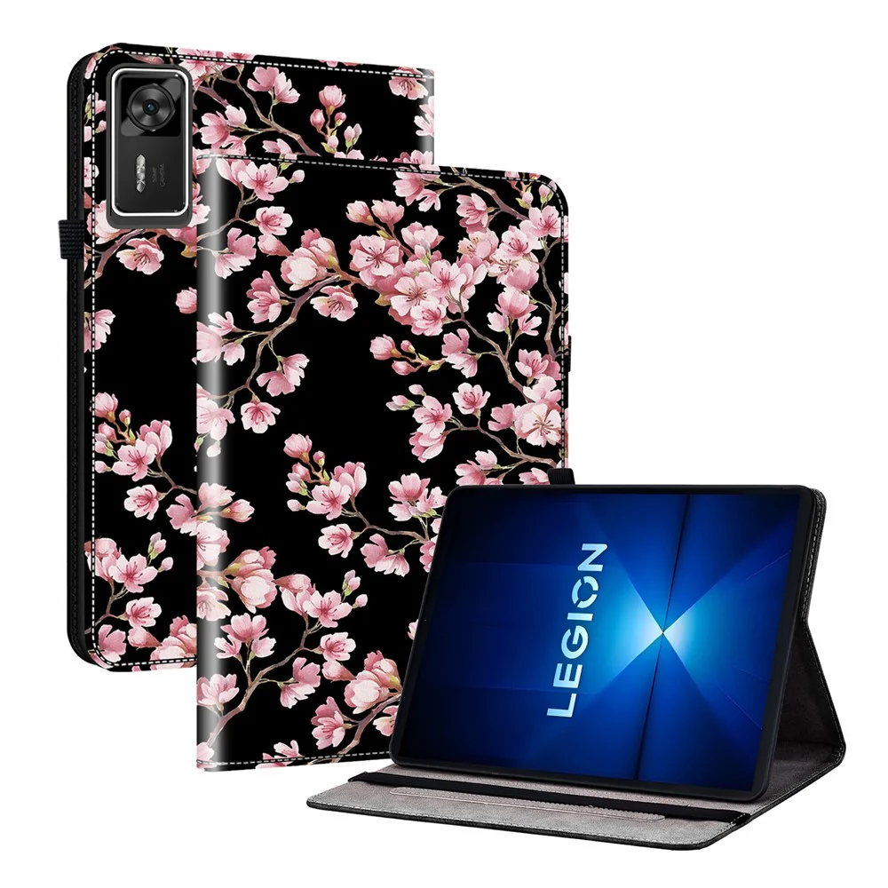 For Lenovo Legion Y700 Gen 4 Leather Case Pattern Printed Stand Tablet Cover with Card Slots - Plum Blossom