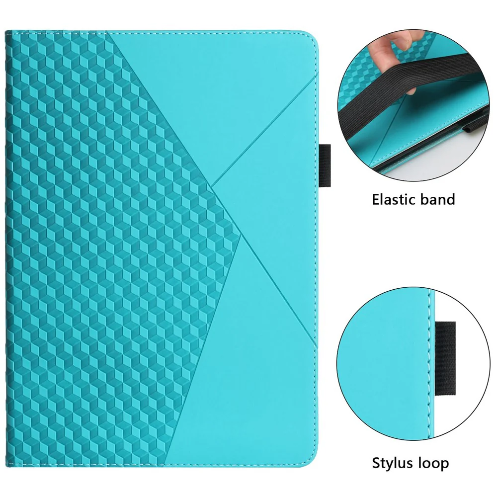 For Lenovo Legion Y700 Rhombus Imprinting Design Elastic Band Anti-scratch Leather Folding Stand Tablet Case with Card Slots - Lake Blue - Image 3