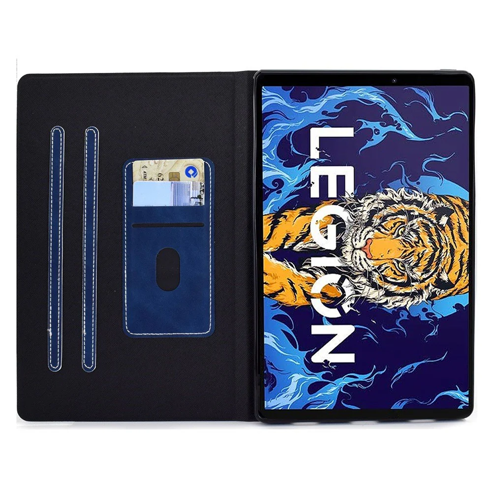 For Lenovo Legion Y700 TB-9707F Anti-Drop Tablet Case Cowhide Texture PU Leather Folio Flip Cover Well-Protection Stand Case with Card Holder - Blue - Image 2