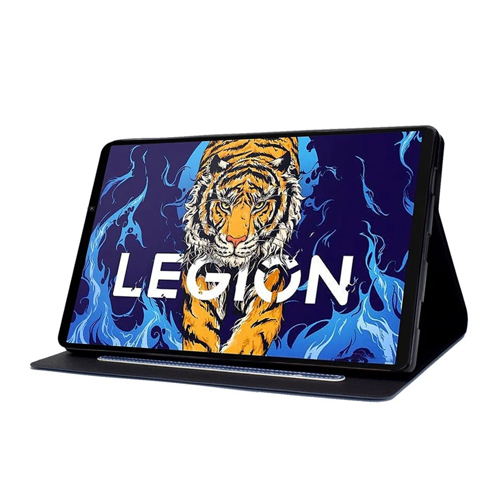 For Lenovo Legion Y700 TB-9707F Anti-Drop Tablet Case Cowhide Texture PU Leather Folio Flip Cover Well-Protection Stand Case with Card Holder - Blue - Image 3