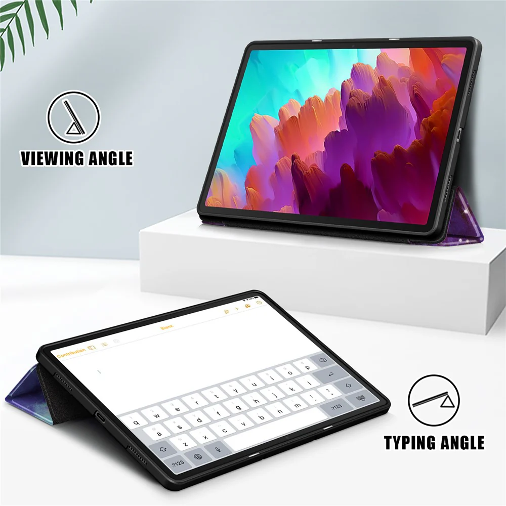 For Lenovo Lenovo Tab P12 TB371FC Pattern Printing Tri-fold Stand Tablet Cover PU Leather +TPU Tablet Case - The Milky Way - Image 3