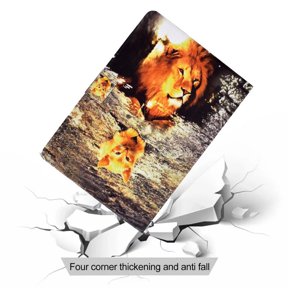 For Lenovo M10 FHD REL / Tab M10 Plus TB-X606F Pattern Printing Tablet Case Card Holder PU Leather Stand Cover - Cat and Lion - Image 7