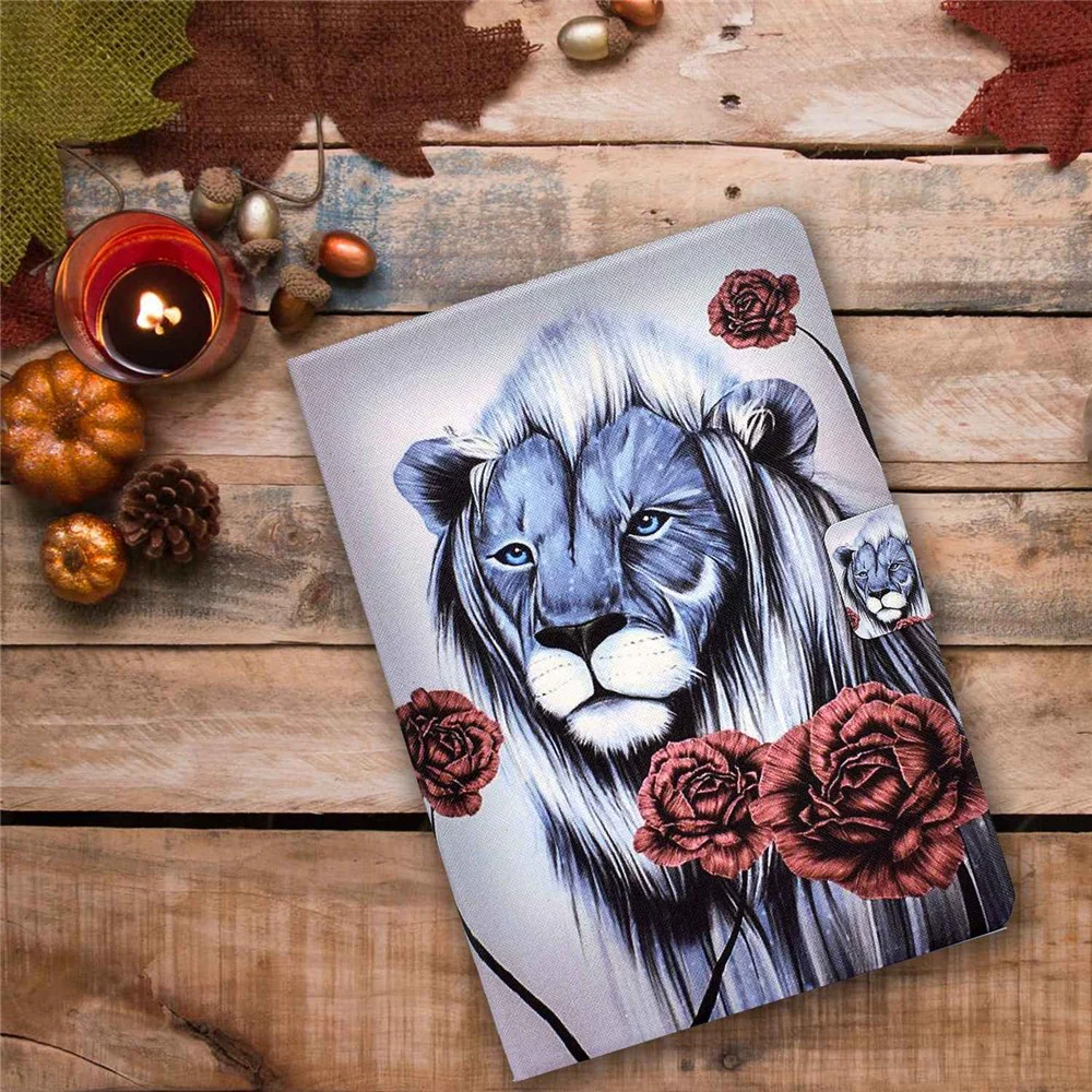For Lenovo M10 FHD REL / Tab M10 Plus TB-X606F Pattern Printing Tablet Case Card Holder PU Leather Stand Cover - Rose and Lion - Image 7