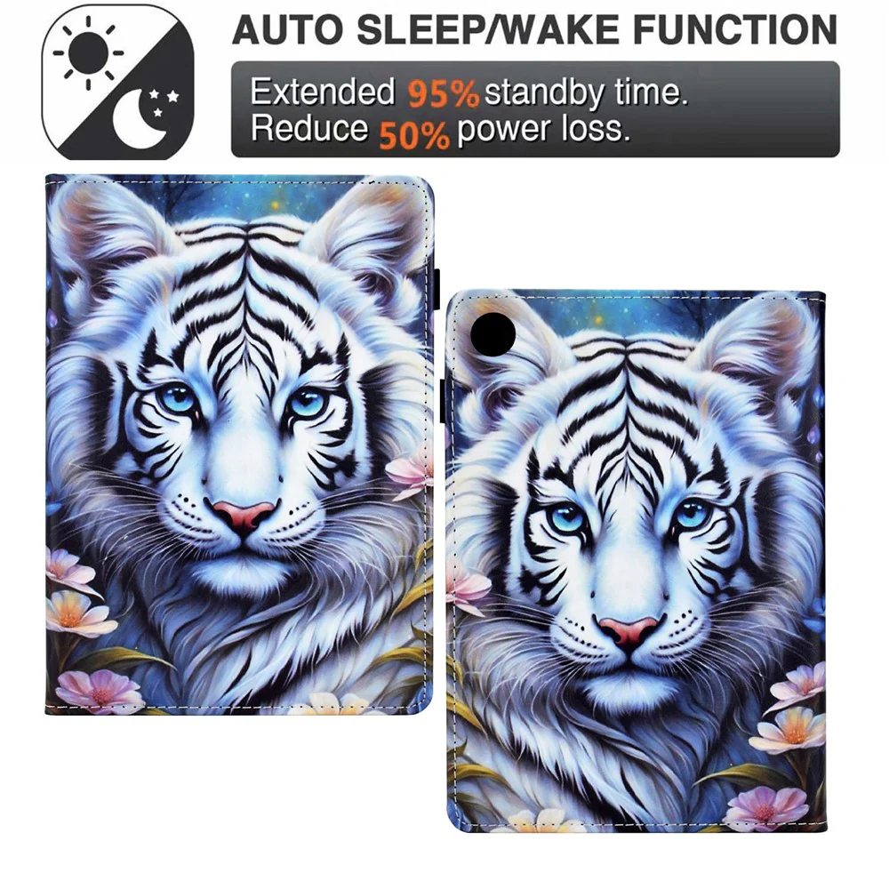For Lenovo M10 Plus Case Pattern Printing Card Holder Leather Tablet Stand Cover - Tiger - Image 4