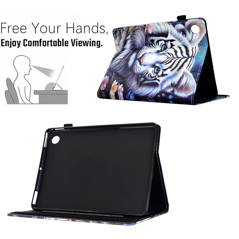 For Lenovo M10 Plus Case Pattern Printing Card Holder Leather Tablet Stand Cover - Tiger - Image 5
