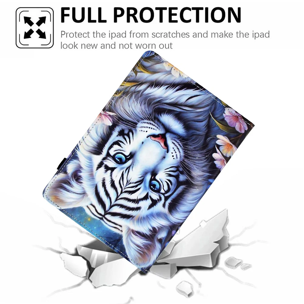For Lenovo M10 Plus Case Pattern Printing Card Holder Leather Tablet Stand Cover - Tiger - Image 7