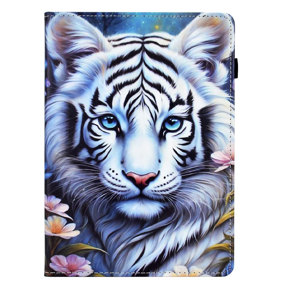For Lenovo M10 Plus Case Pattern Printing Card Holder Leather Tablet Stand Cover - Tiger - Image 8