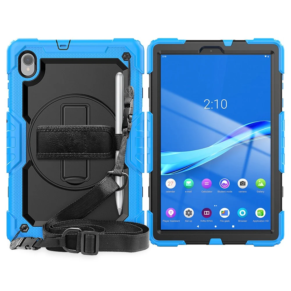 For Lenovo M10 Plus / Smart Tab M10 FHD Plus Silicone+PC Tablet Case Hand Strap Kickstand Shockproof Cover with Shoulder Strap - Baby Blue - Image 2