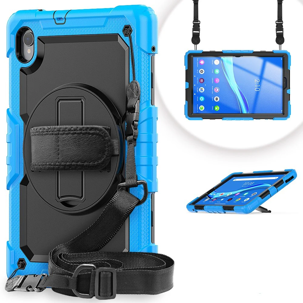 For Lenovo M10 Plus / Smart Tab M10 FHD Plus Silicone+PC Tablet Case Hand Strap Kickstand Shockproof Cover with Shoulder Strap - Baby Blue - Image 3