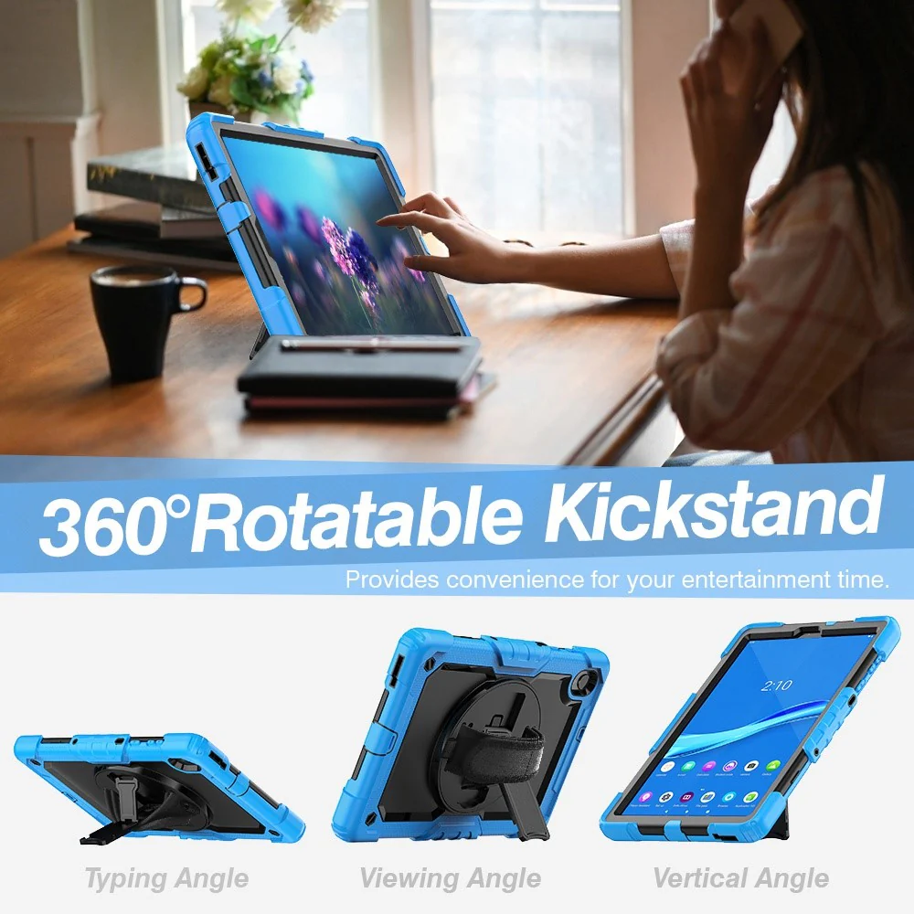 For Lenovo M10 Plus / Smart Tab M10 FHD Plus Silicone+PC Tablet Case Hand Strap Kickstand Shockproof Cover with Shoulder Strap - Baby Blue - Image 4