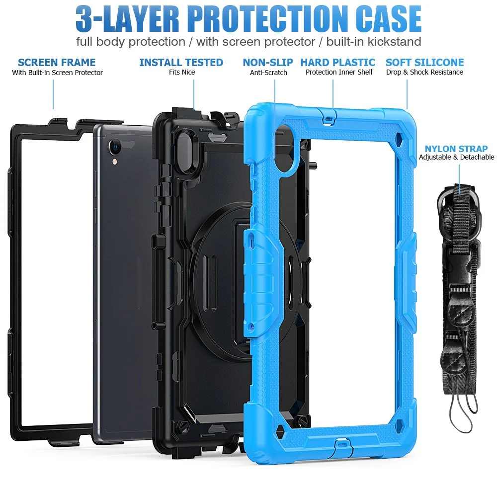 For Lenovo M10 Plus / Smart Tab M10 FHD Plus Silicone+PC Tablet Case Hand Strap Kickstand Shockproof Cover with Shoulder Strap - Baby Blue - Image 5