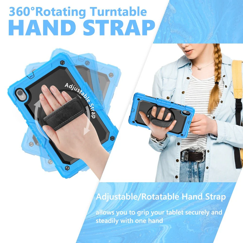 For Lenovo M10 Plus / Smart Tab M10 FHD Plus Silicone+PC Tablet Case Hand Strap Kickstand Shockproof Cover with Shoulder Strap - Baby Blue - Image 7