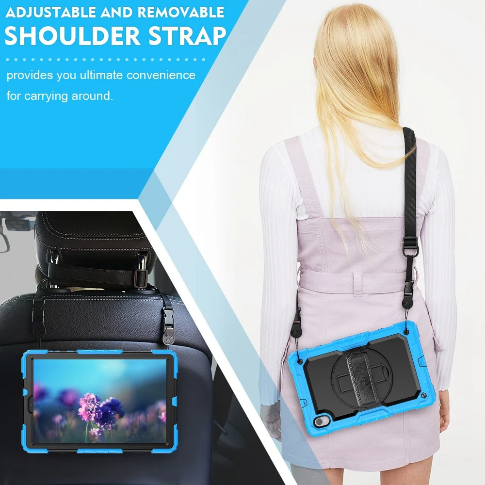 For Lenovo M10 Plus / Smart Tab M10 FHD Plus Silicone+PC Tablet Case Hand Strap Kickstand Shockproof Cover with Shoulder Strap - Baby Blue - Image 8