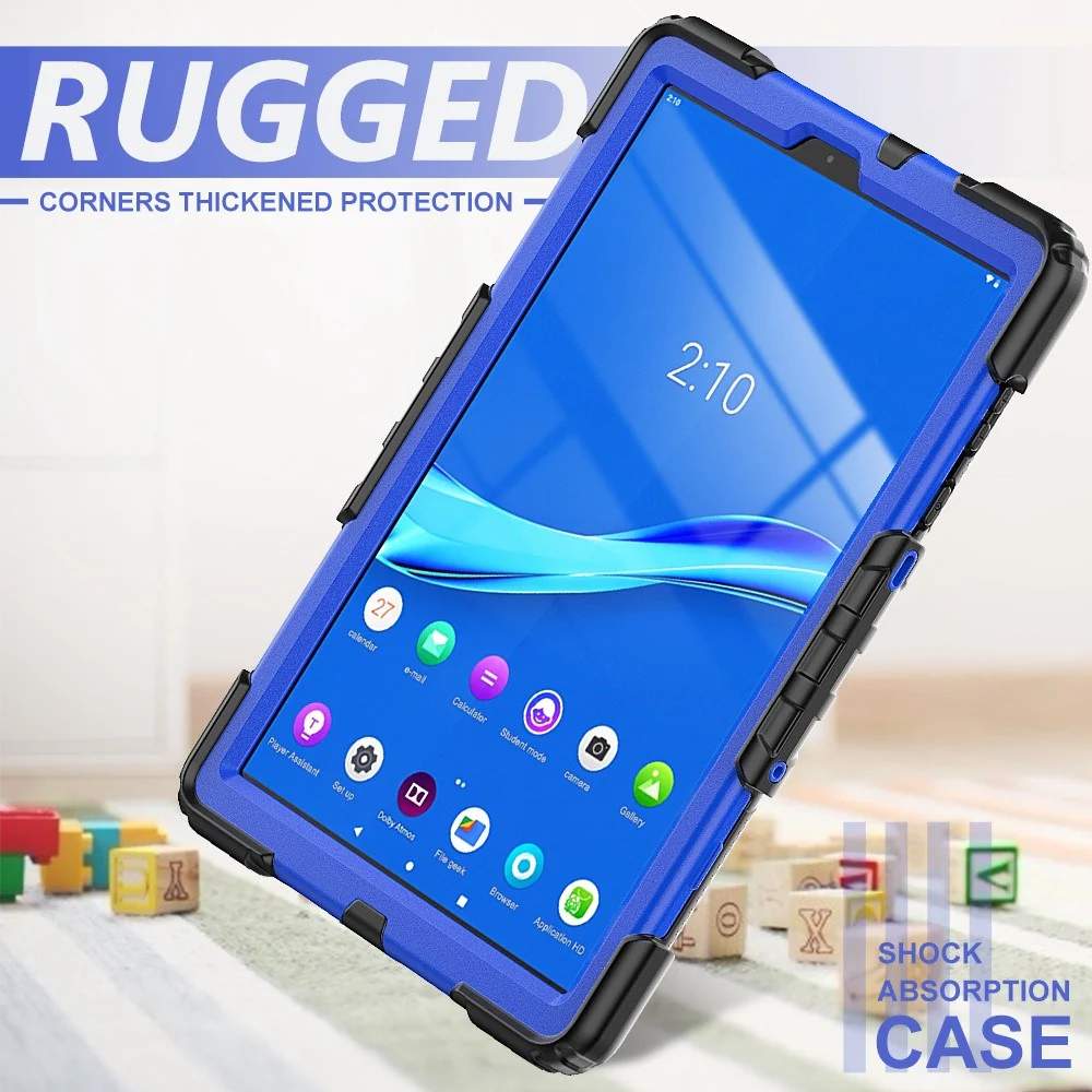 For Lenovo M10 Plus / Smart Tab M10 FHD Plus Silicone+PC Tablet Case Hand Strap Kickstand Shockproof Cover with Shoulder Strap - Blue PC / Black - Image 6